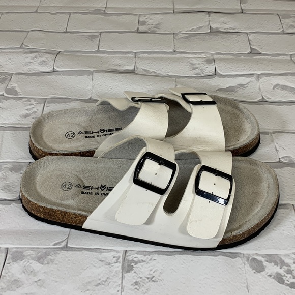 Shviee Slip on cork sandals Double strap buckle White Size 42 Euro - Picture 2 of 10